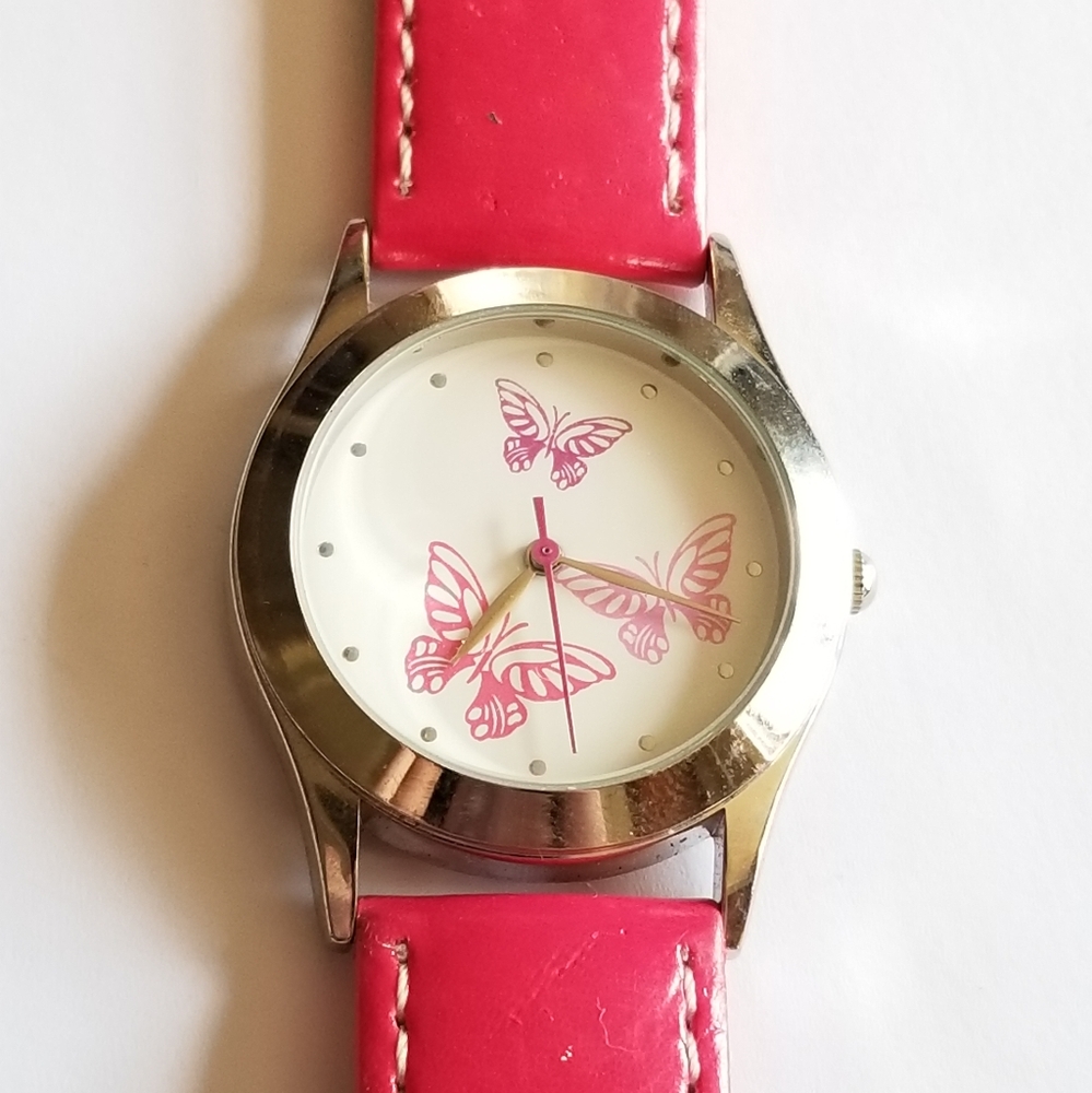 Butterfly watch pink ladies wristwatch Barbiecore insect moth y2k
